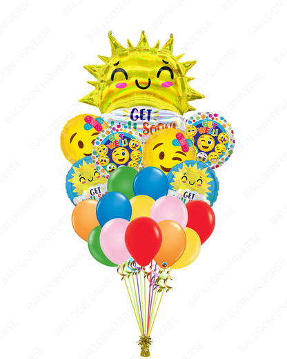 Vibrant Get Well Soon Emoji Balloon Bunch