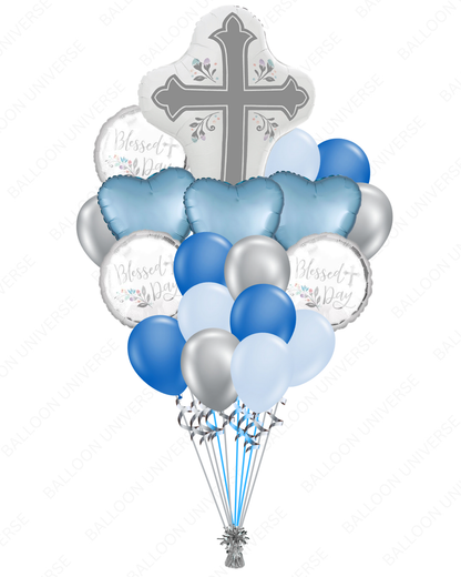 Religious Cross Supershape Balloon Bouquet in Blue