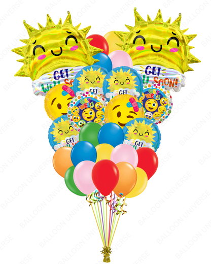 Vibrant Get Well Soon Emoji Balloon Bunch