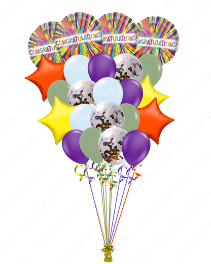 Congratulations Rainbow Confetti & Star Mylar Balloon Bouquet