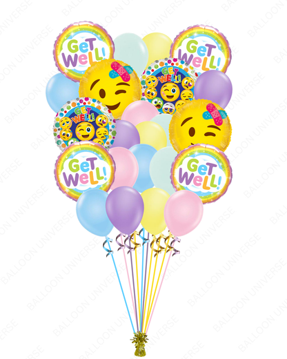 Get Well & Emoji Balloons Arrangement with Pastel Latex