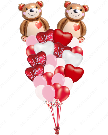 Giant Bear Balloon Bouquet with Hearts & “I Love You” Mylar
