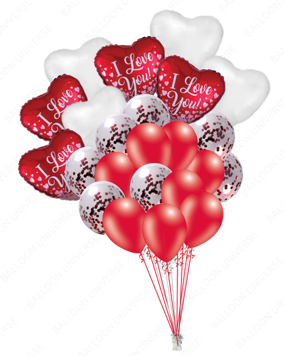 I Love You Heart Balloon Bouquet - Red & White