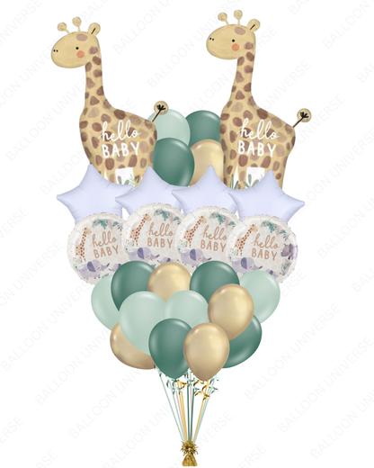HELLO BABY GIRAFFE BALLOON CLUSTER