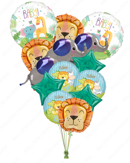 Adorable Jungle Theme Hello Baby Balloon Bouquet (Helium Filled)