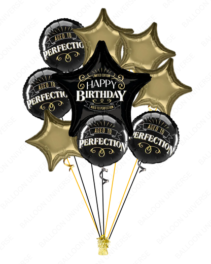Black & Gold Birthday Decorations for Men  -  "Aged To Perfection"