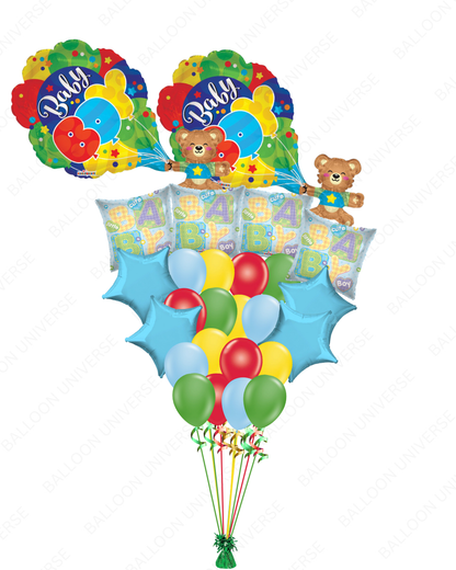 Helium Filled Teddy Bear Baby Boy Balloon Bouquet