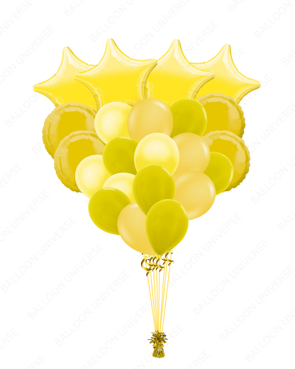Yellow Latex & Mylar Bunch - Helium Filled