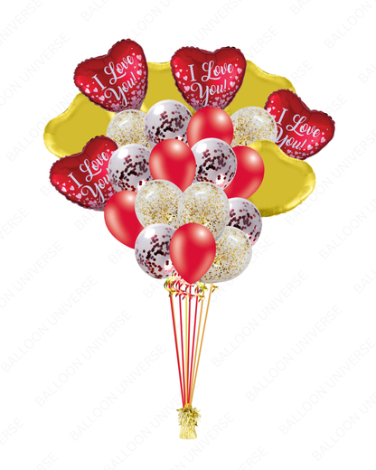 Love Balloons with Gold Hearts & I Love You Design