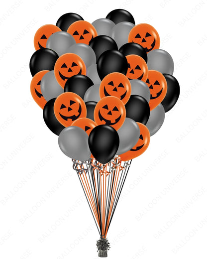 Halloween Latex Balloon Pack - Black, Silver & Orange Pumpkin Balloons