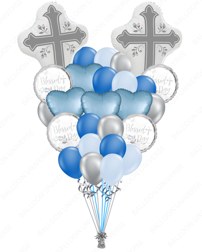 Religious Cross Supershape Balloon Bouquet in Blue