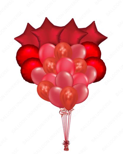 Red Latex & Mylar Bunch - Helium Filled