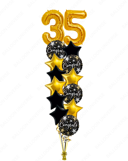 Custom Gold Number Balloon Bouquet with Stars & Congrats Foil