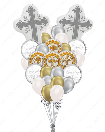 Blessed Day Cross Balloon Bouquet for First Communion/Religious Celebrations