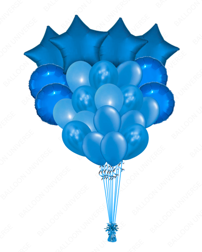 Blue Latex & Mylar Bunch - Helium Filled