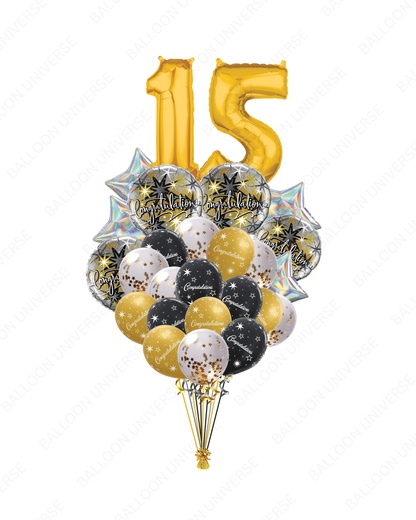 Custom Gold Number Congratulations Balloon Bouquet - Helium Filled