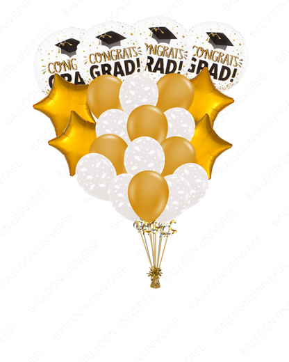 Grad Balloon Bouquet - Congrats Grad Mylar & Gold/Grad Hat Latex
