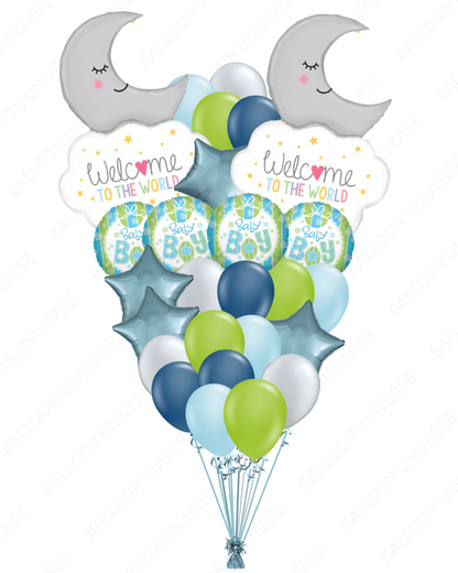 Welcome to the World Baby Boy Moon Balloon Bouquet