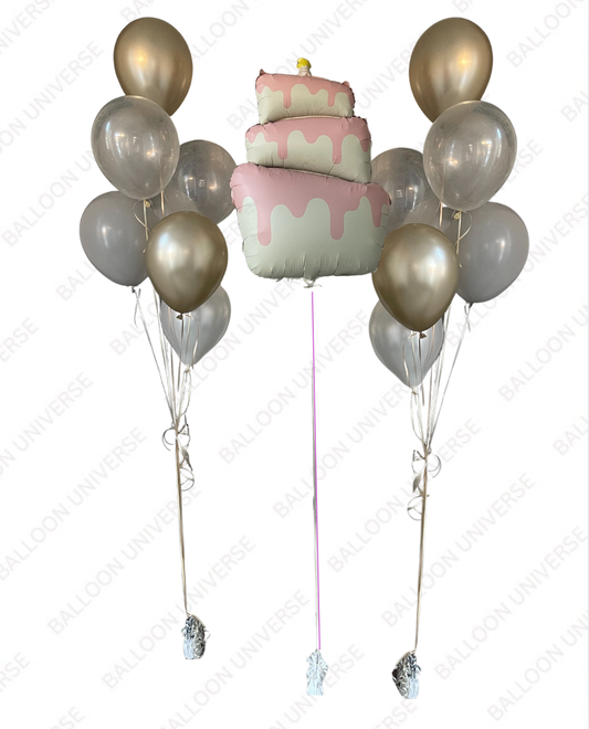 Supershape Cake with two Balloon Bouquets (Helium Filled)