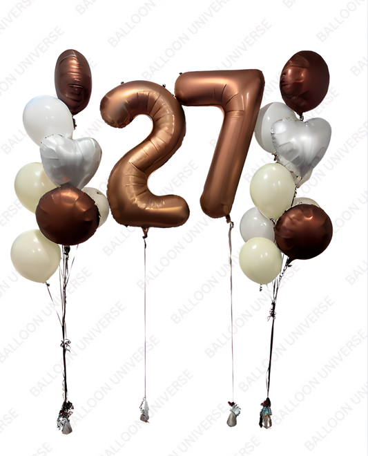 Helium Filled Brown Balloon Setup with Custom Numbers