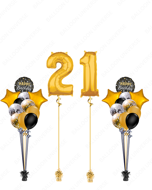 Gold & Black Birthday Balloon Setup (Custom Numbers)