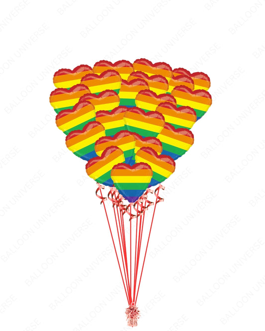 Two Dozen Rainbow Foil Hearts - Helium Filled