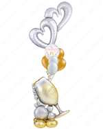 Bubbly Wine Glass & Double Heart AirLoonz Balloon Arrangement – Gold & Silver