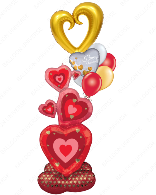 Happy Anniversary Stacking Hearts AirLoonz Balloon Arrangement