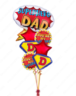 Superhero Dad Balloon Bouquet – Red Hearts & Foil Balloons