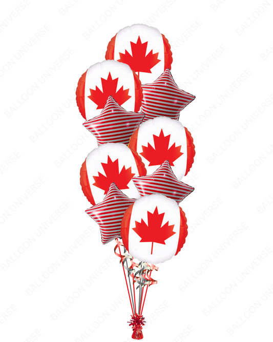Canada Flag Balloon Bouquet with Stripe Stars for Canada Day Celebration