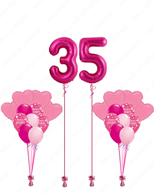 Happy Birthday Balloon Arrangement with Custom Pink Numbers