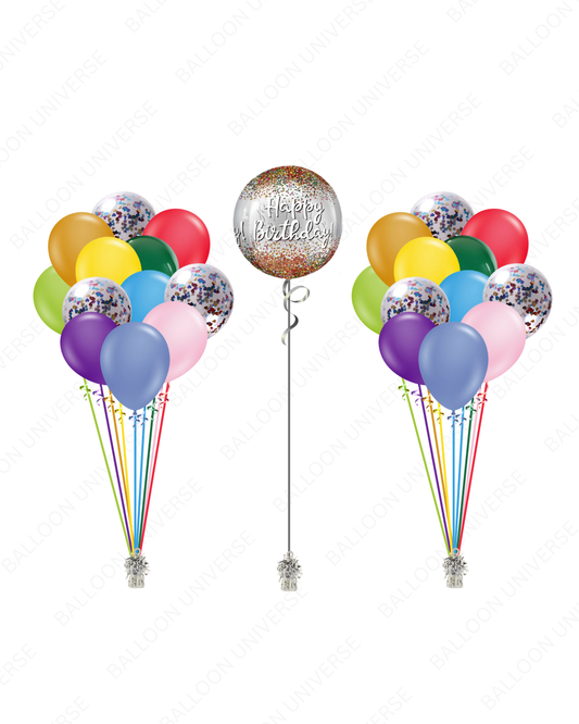 Helium Filled Rainbow Colours Balloon Arrangement With Orbz