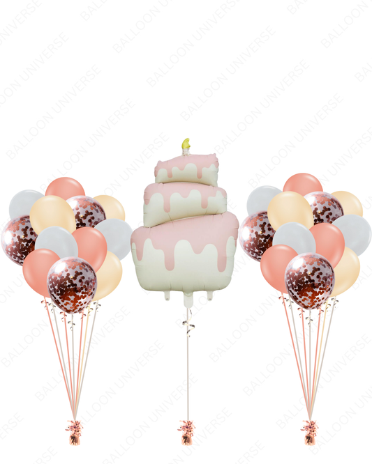 Blush and Rose Gold Balloon Setup with Supershape Pink Cake Mylar