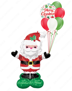 Inflatable Santa Claus balloon with balloons labeled 'Merry Christmas'  