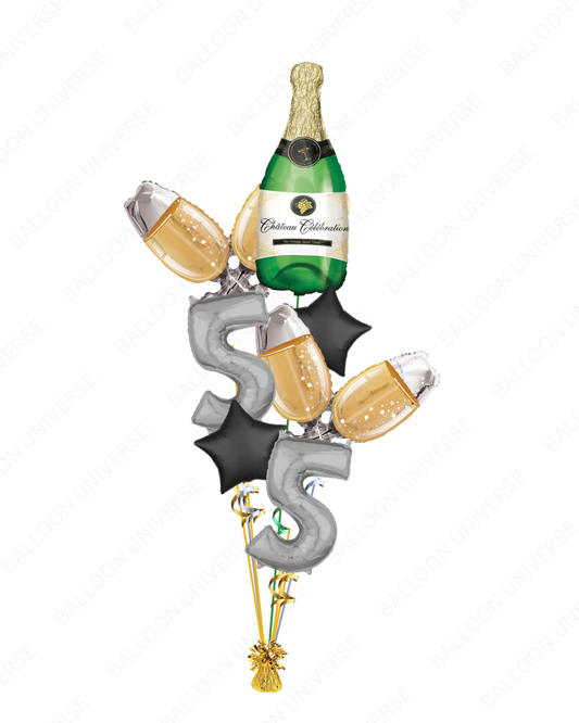 Champagne Celebration Set with Personalized Silver Number Balloons