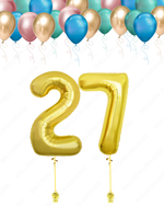 Helium Filled Chrome Balloon Setup with Custom Gold Numbers