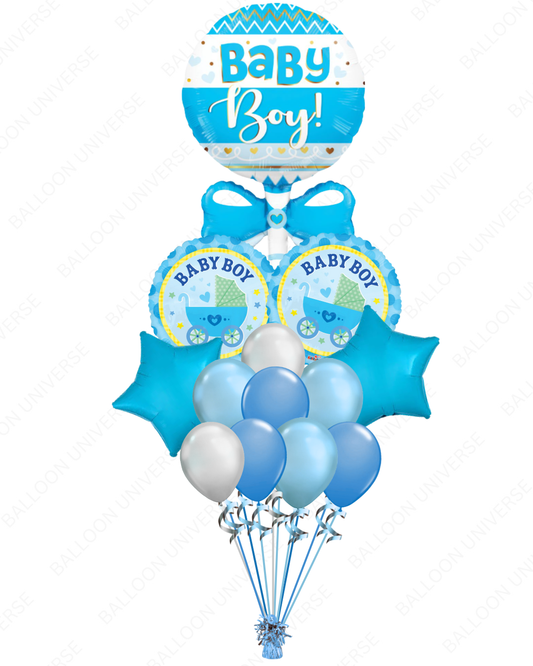 Welcome Baby Boy Balloon Bouquet – Blue & White Theme
