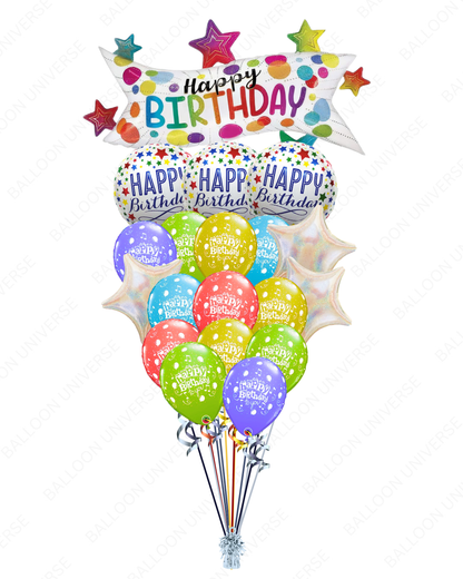 Happy Birthday in Style - Banner & Stars Mylars