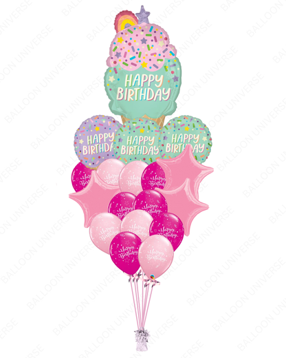 SuperShape Ice Cream Mylar With Happy Birthday Balloons