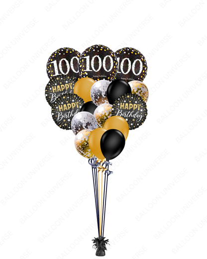 Elegant Helium Filled 100th Birthday Balloon Bouquet