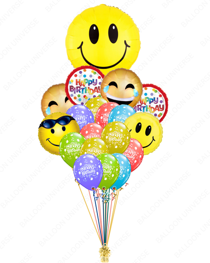 Smiley Face Mylars With Happy Birthday Balloons