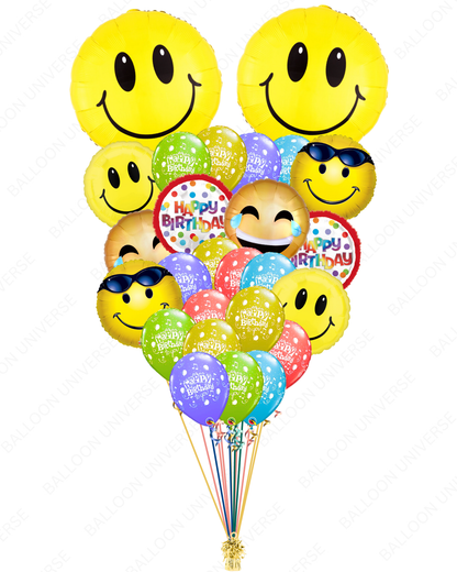 Smiley Face Mylars With Happy Birthday Balloons