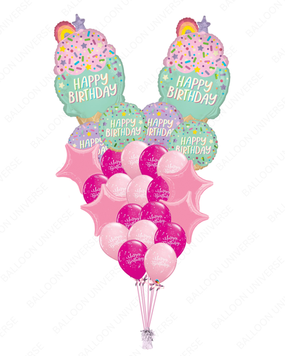 SuperShape Ice Cream Mylar With Happy Birthday Balloons