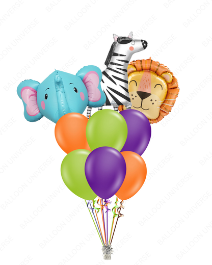 Helium Filled Jungle Animal Balloons with Colourful Latex