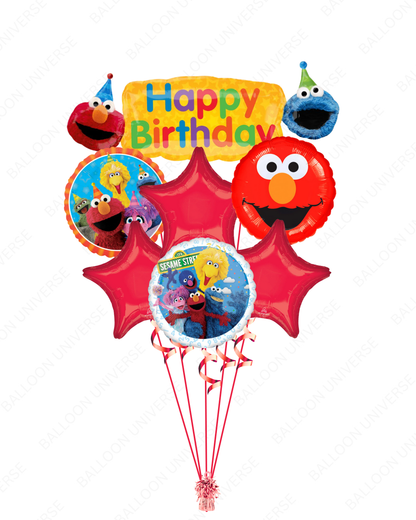 Sesame Street-themed birthday balloon bouquet with Elmo