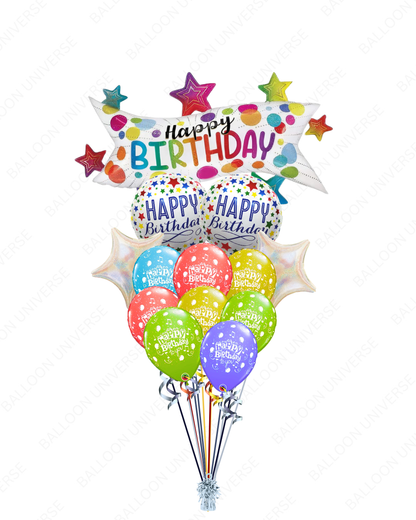 Happy Birthday in Style - Banner & Stars Mylars