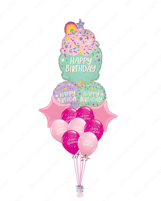 SuperShape Ice Cream Mylar With Happy Birthday Balloons