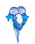 Happy Birthday Tie Pattern Balloon Set – Blue Stars & Latex