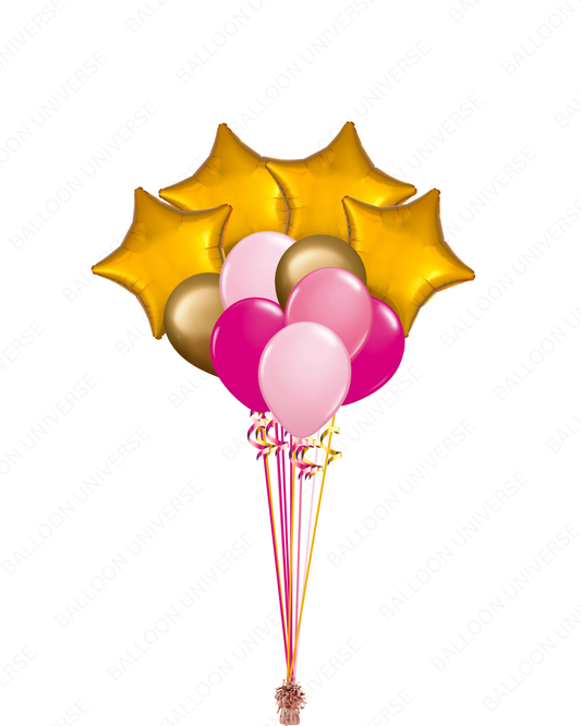 Star and Latex Balloon Bunch in Pink & Gold