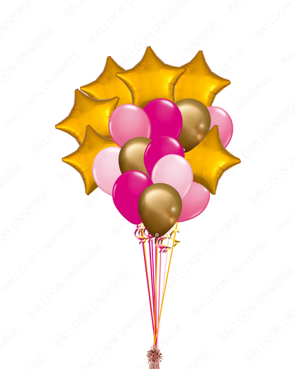 Star and Latex Balloon Bunch in Pink & Gold